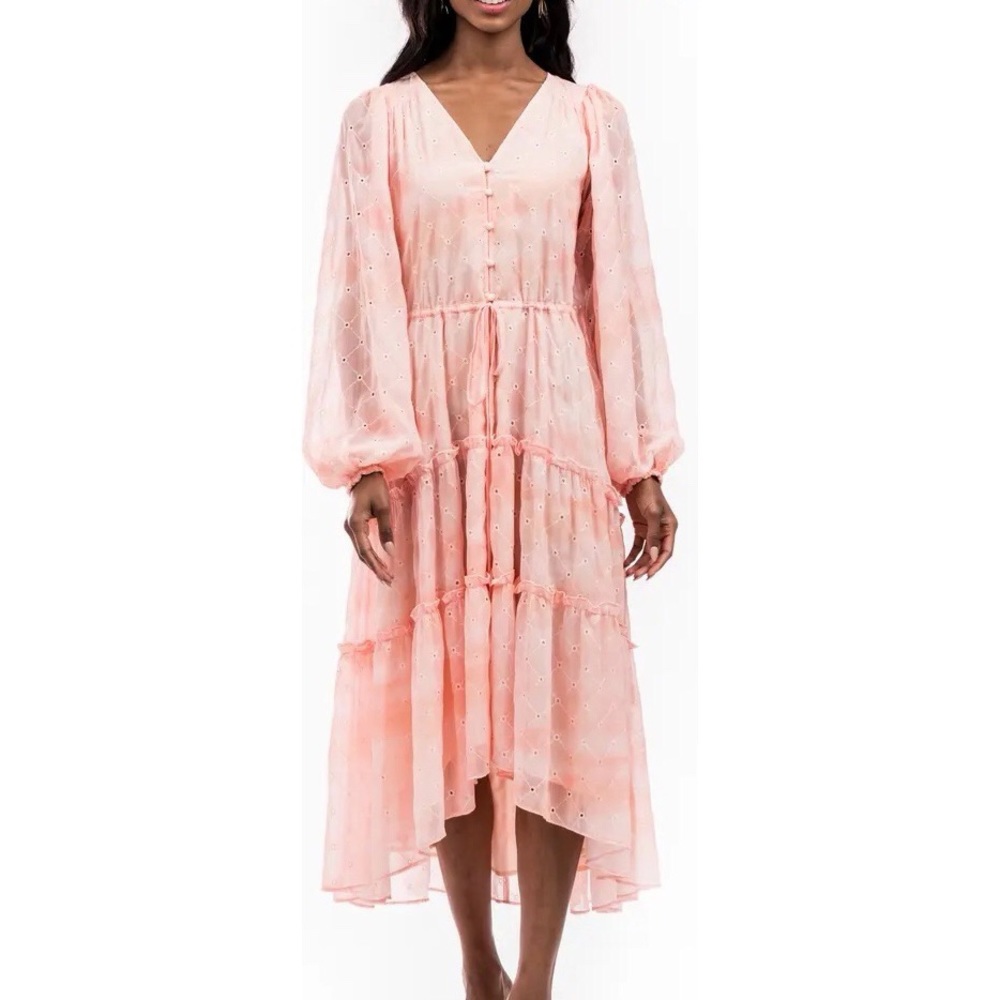 Rachel Parcell Flowy Eyelet Long Sleeve Maxi Dress Pink Angel Cloudy Sky - Picture 2 of 16
